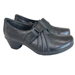 Earth Origins Robin Black Leather Block Heel Loafer Womens Comfort Shoe Sz 7.5